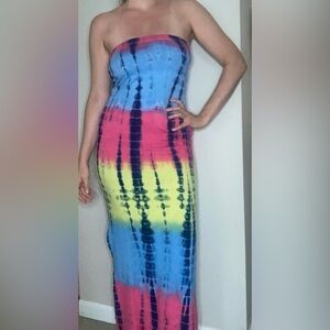 Heart & Hips Bodycon Tie-Dye Maxi Tube Dress Size Large